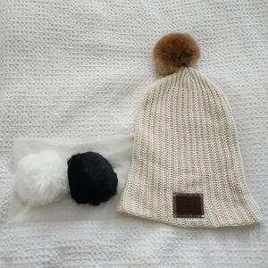 Love Your Melon Cream Hat with 2 Black & White Pom Replacements